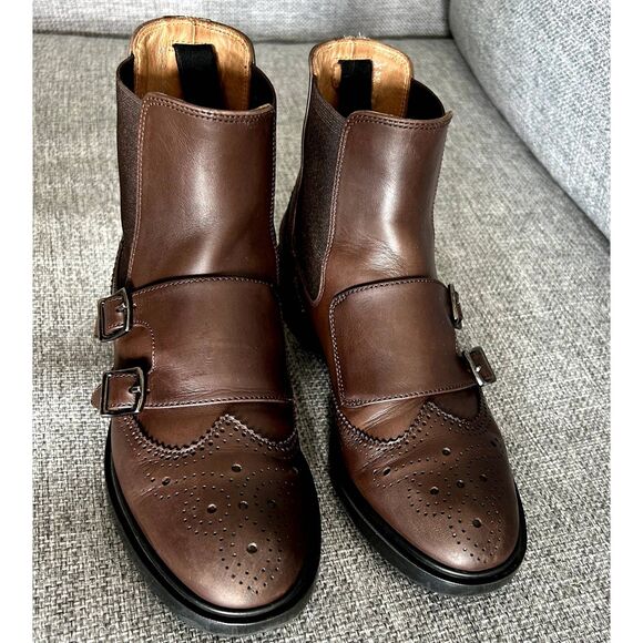 EUC Fratelli Rossetti Brown Leather Wingtip Double Monk Ankle Boots Size 36.5‎ - Picture 5 of 12